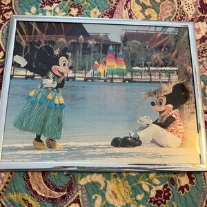 Disney Tropical Mickey and Minnie in Hawaii Print with Blue and Green Silver